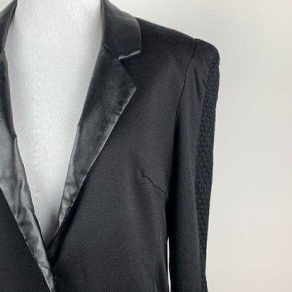Bottom Shop blazer size L Black one button faux leather vegan tuxedo jacket - Picture 3 of 10